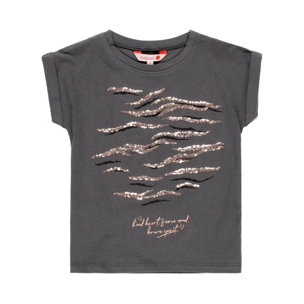 Gray Short Sleeve Tee with Gold Sequins